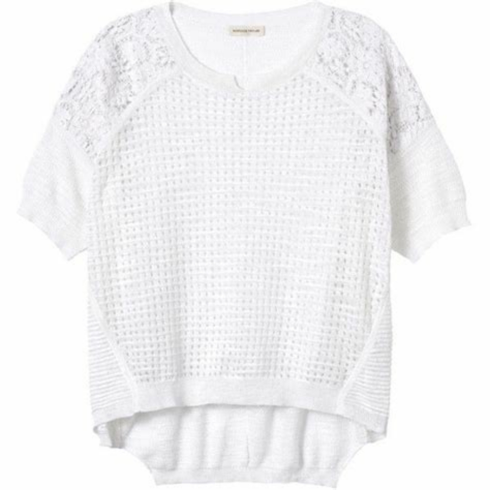Rebecca Taylor Patchwork and Lace Short Sleeve Sweater in Chalk Sz XS